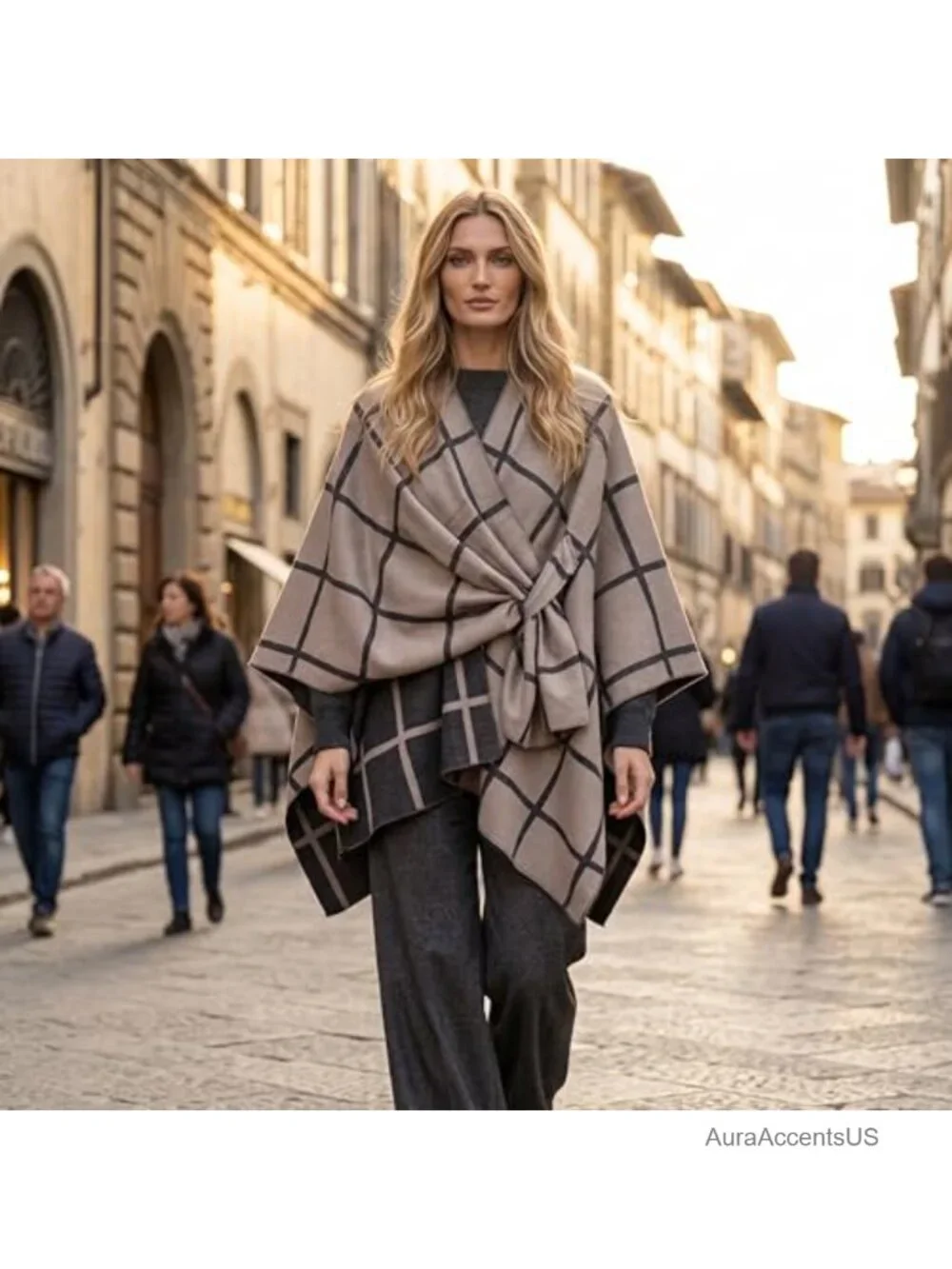 Women's Open Front Oversized Poncho Cape Shawl Wrap Faux Cashmere Blend